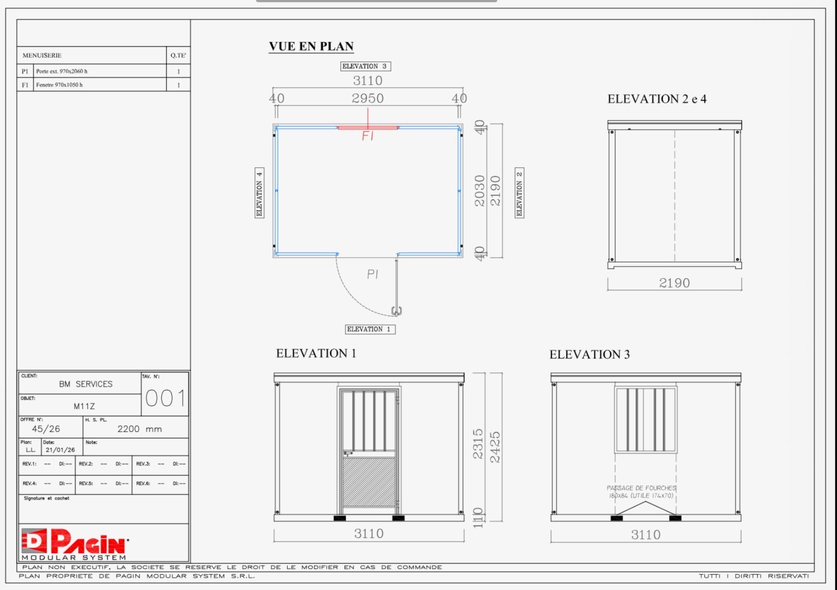 Plan et dimensions Bungalow 3M