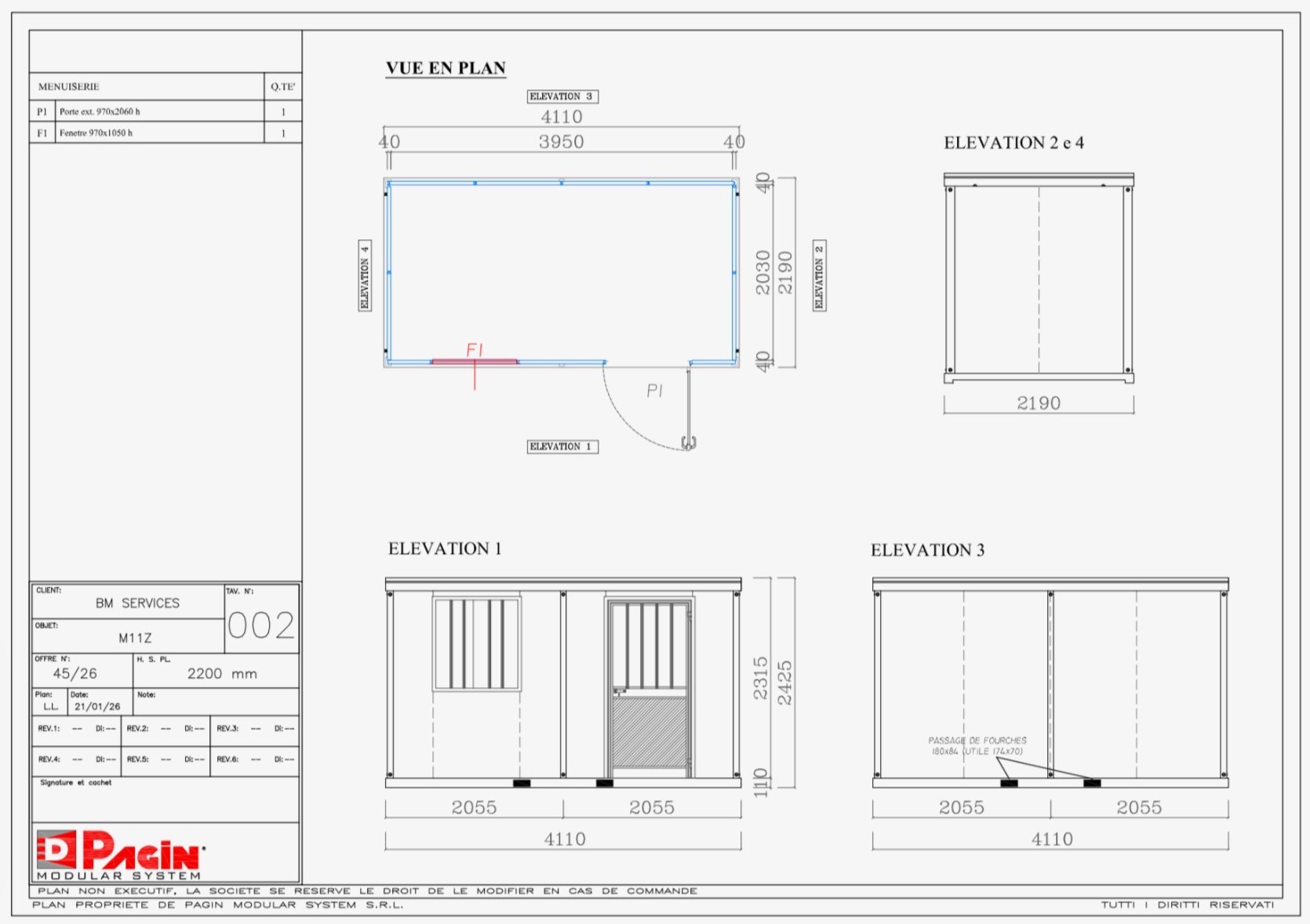 Plan et dimensions Bungalow 4M