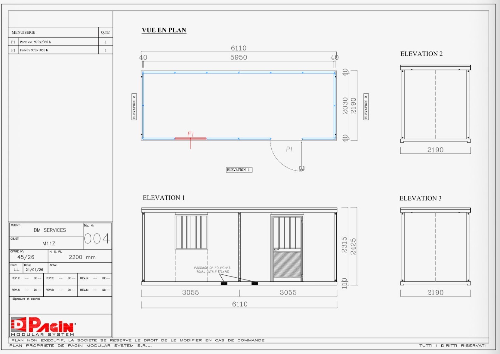 Plan et dimensions Bungalow 6M